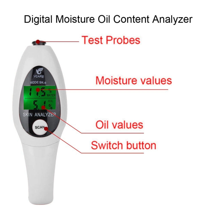 Mini tester digitale umidità e olio pelle LCD portatile
