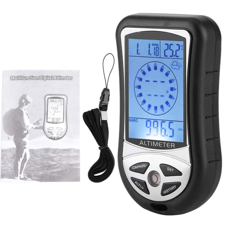 8 in 1 (altimetro + meteo + altitudine + bussola + termometro + orologio + calendario + retroilluminazione a LED) Orologio altimetro digitale multifunzione bussola, 8 in 1