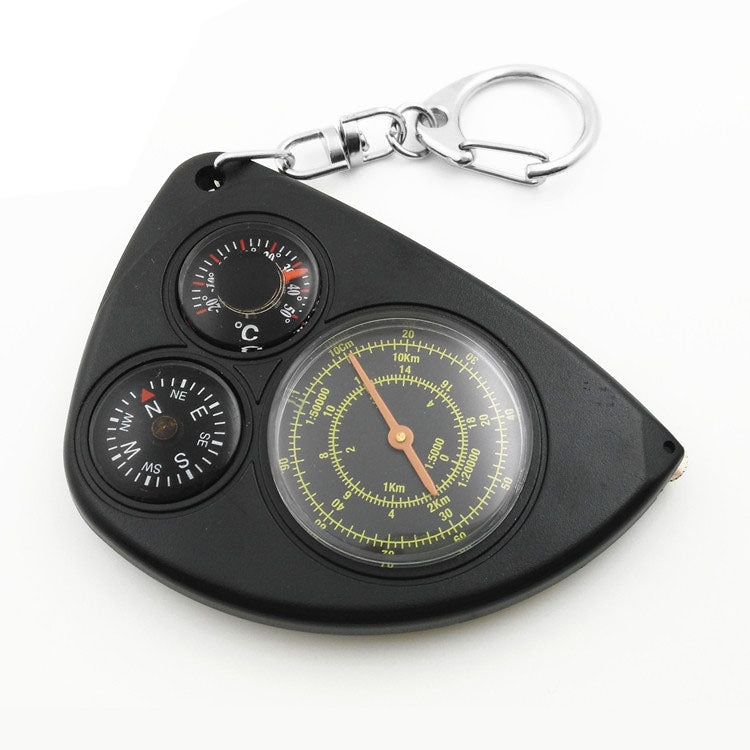 Misuratore di distanza della mappa portatile 3 in 1 + bussola + termometro con portachiavi per escursioni in campeggio all'aperto, 3-in-1 (Black)