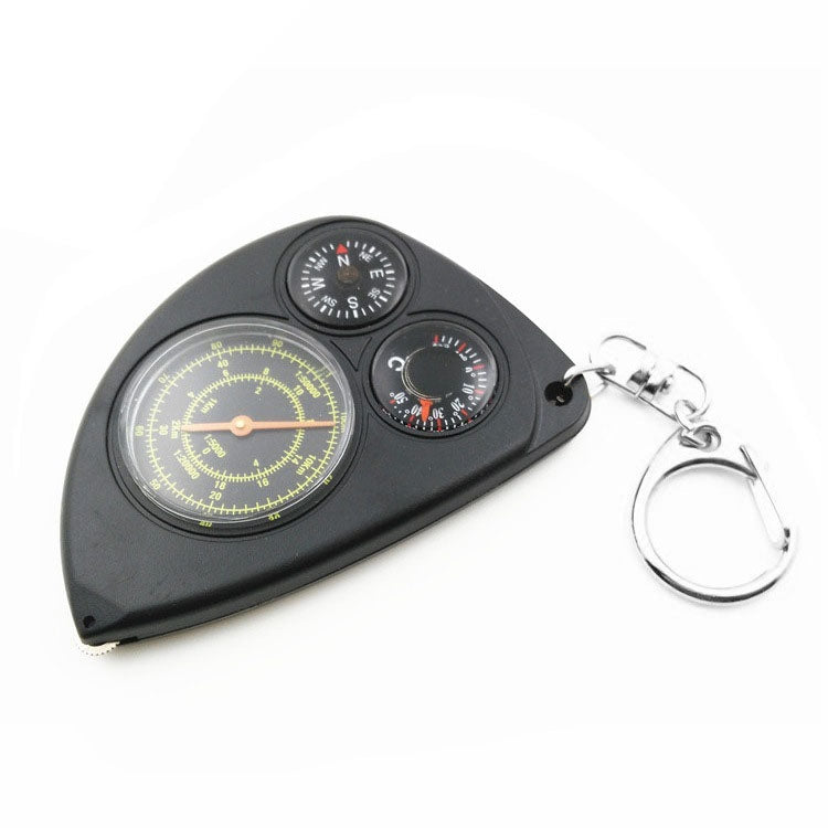 Misuratore di distanza della mappa portatile 3 in 1 + bussola + termometro con portachiavi per escursioni in campeggio all'aperto, 3-in-1 (Black)