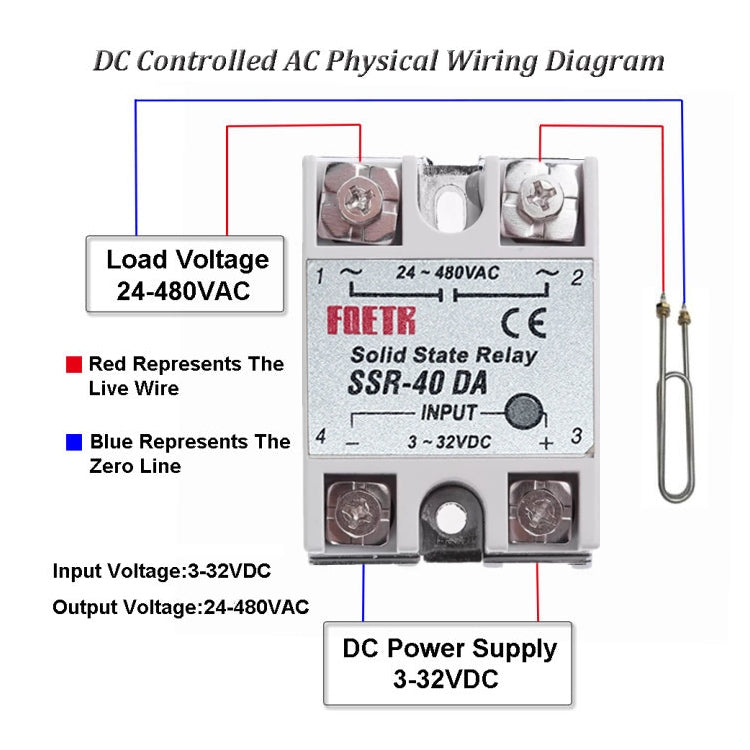 Relè a stato solido CA 24-480 V SSR-40DA per regolatore di temperatura PID, ingresso: CC 3-32 V, SSR-40DA