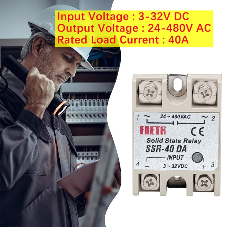 Relè a stato solido CA 24-480 V SSR-40DA per regolatore di temperatura PID, ingresso: CC 3-32 V, SSR-40DA