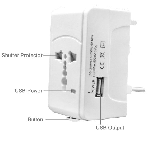 Adattatore da viaggio per caricabatterie USB universale 933L 4 in 1 (EU + UK + AU + US).