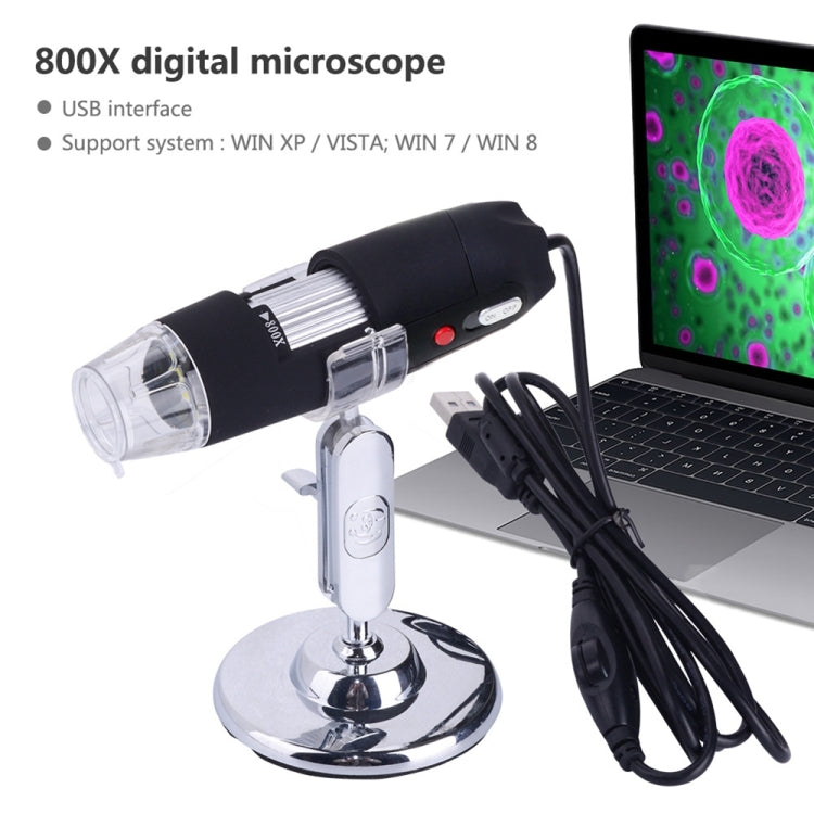 Microscopio digitale USB 800X da 2,0 megapixel con 8 LED a luce bianca/supporto, 800X