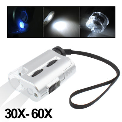 Microscopio tascabile 30X-60X con luci a 2 LED/luce rilevatore di denaro, 30X-60X