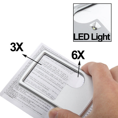 1 lente d'ingrandimento per gioielli 6X / 3X con design a carta di credito illuminata a LED