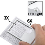 Lente d'ingrandimento LED 6X/3X formato carta di credito