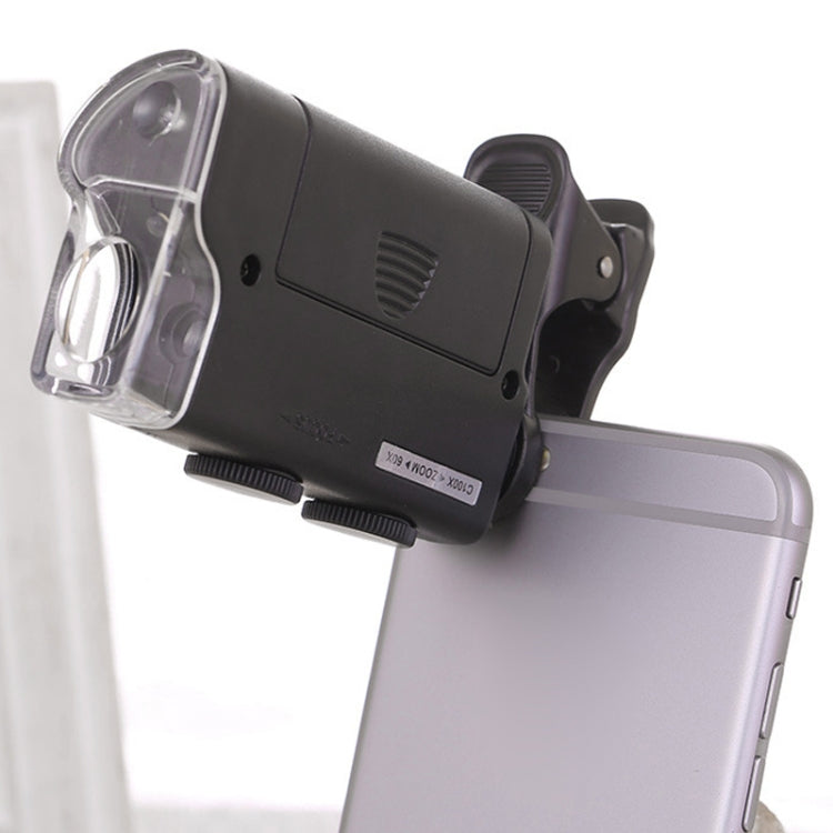 Lente d'ingrandimento per gioielli con clip per microscopio per telefono 60X-100X con luce a LED, 60X-100X Clip