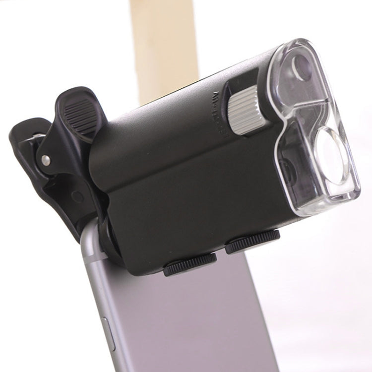 Lente d'ingrandimento per gioielli con clip per microscopio per telefono 60X-100X con luce a LED, 60X-100X Clip