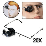 Lente d'ingrandimento per riparazione orologi tipo occhiali 20X con luce LED, 9892A