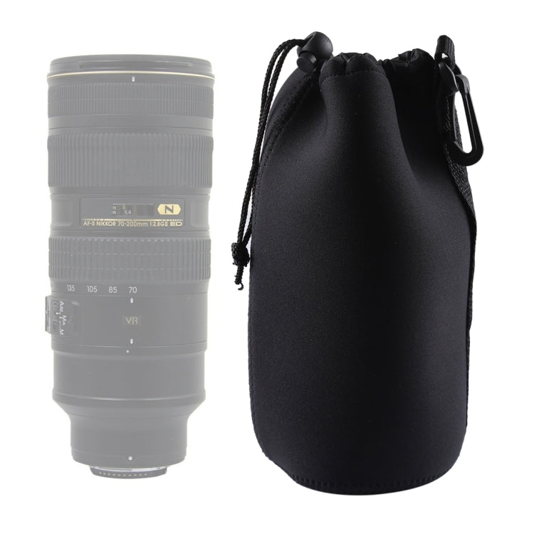 Borsa per il trasporto dell'obiettivo della fotocamera reflex in neoprene con moschettone, dimensioni: 10x22 cm, Size: 10x22cm