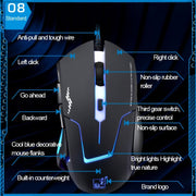 Mouse ottico USB da gioco T7 cablato a 3 colori modificabili 1200 DPI 1600 DPI 2400 DPI, T7
