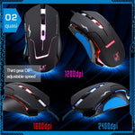 Mouse ottico USB da gioco T7 cablato a 3 colori modificabili 1200 DPI 1600 DPI 2400 DPI, T7