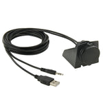 Cavo di prolunga USB 2.0 e 3,5 mm maschio-femmina con montaggio ad incasso per auto, lunghezza: 2 m, USB 2.0 & 3.5mm Male to Female