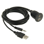 Cavo di prolunga USB 2.0 e 3,5 mm maschio-femmina con montaggio ad incasso per auto, lunghezza: 2 m, USB 2.0 & 3.5mm Male to Female
