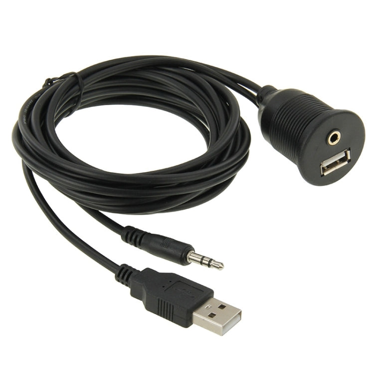 Cavo di prolunga USB 2.0 e 3,5 mm maschio-femmina con montaggio ad incasso per auto, lunghezza: 2 m, USB 2.0 & 3.5mm Male to Female