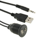 Cavo di prolunga USB 2.0 e 3,5 mm maschio-femmina con montaggio ad incasso per auto, lunghezza: 2 m, USB 2.0 & 3.5mm Male to Female
