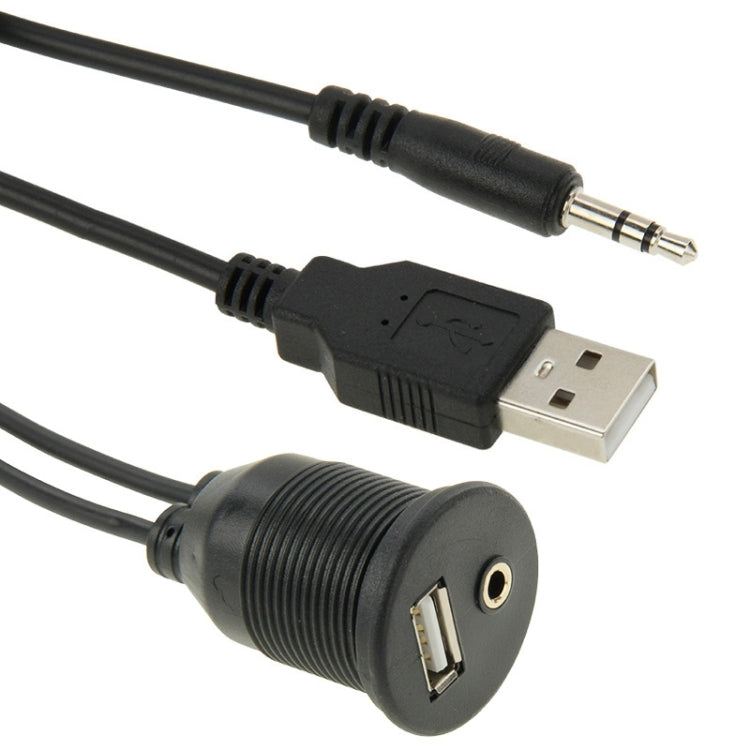 Cavo di prolunga USB 2.0 e 3,5 mm maschio-femmina con montaggio ad incasso per auto, lunghezza: 2 m, USB 2.0 & 3.5mm Male to Female