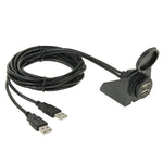 2 cavi di prolunga USB 2.0 maschio-femmina con montaggio a incasso per auto, lunghezza: 2 m, 2 USB 2.0 Male to Female