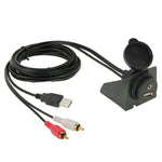 Cavo adattatore USB 2.0 e 2 RCA maschio a USB 2.0 e femmina da 3,5 mm con montaggio ad incasso per auto, lunghezza: 2 m, USB 2.0 & 2 RCA Male to USB 2.0 & 3.5mm Female