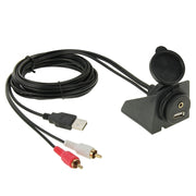 Cavo adattatore USB 2.0 e 2 RCA maschio a USB 2.0 e femmina da 3,5 mm con montaggio ad incasso per auto, lunghezza: 2 m, USB 2.0 & 2 RCA Male to USB 2.0 & 3.5mm Female