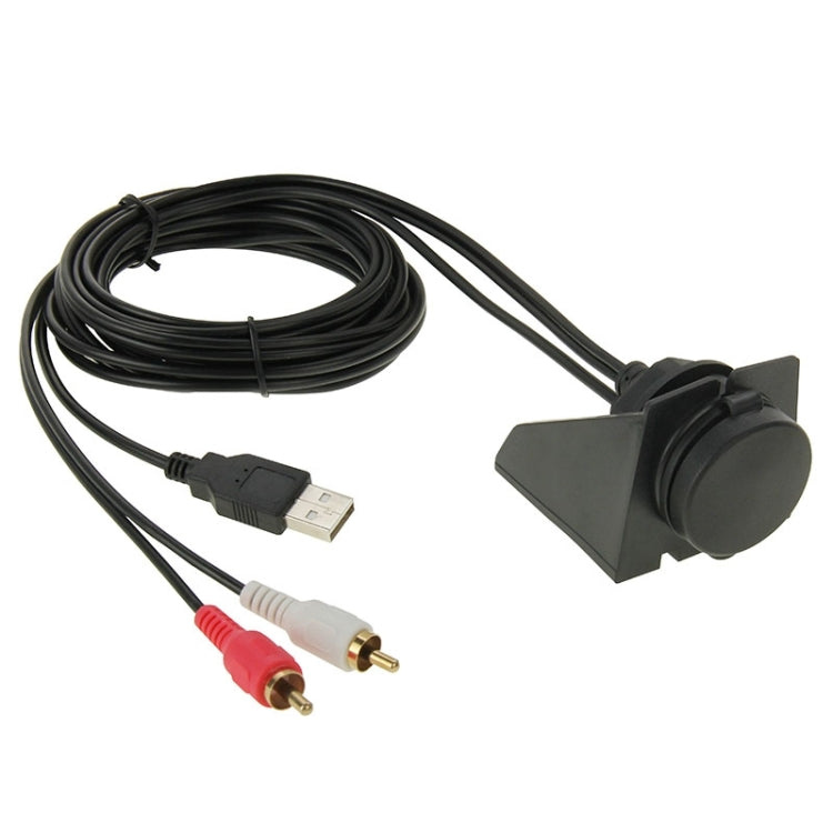 Cavo adattatore USB 2.0 e 2 RCA maschio a USB 2.0 e femmina da 3,5 mm con montaggio ad incasso per auto, lunghezza: 2 m, USB 2.0 & 2 RCA Male to USB 2.0 & 3.5mm Female