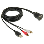 Cavo adattatore USB 2.0 e 2 RCA maschio a USB 2.0 e femmina da 3,5 mm con montaggio ad incasso per auto, lunghezza: 2 m, USB 2.0 & 2 RCA Male to USB 2.0 & 3.5mm Female