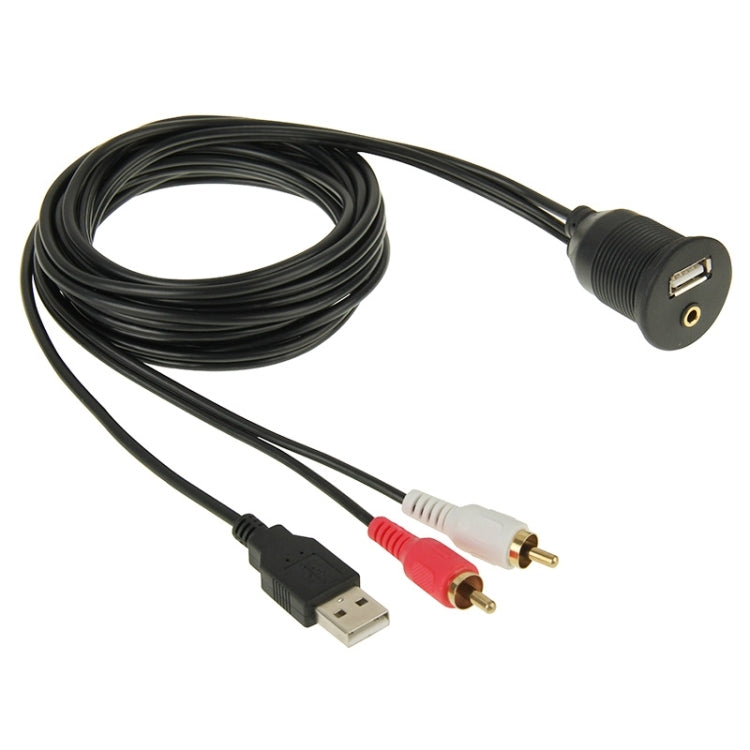 Cavo adattatore USB 2.0 e 2 RCA maschio a USB 2.0 e femmina da 3,5 mm con montaggio ad incasso per auto, lunghezza: 2 m, USB 2.0 & 2 RCA Male to USB 2.0 & 3.5mm Female