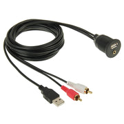 Cavo adattatore USB 2.0 e 2 RCA maschio a USB 2.0 e femmina da 3,5 mm con montaggio ad incasso per auto, lunghezza: 2 m, USB 2.0 & 2 RCA Male to USB 2.0 & 3.5mm Female