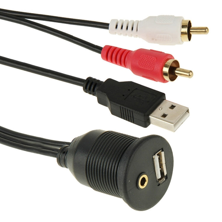 Cavo adattatore USB 2.0 e 2 RCA maschio a USB 2.0 e femmina da 3,5 mm con montaggio ad incasso per auto, lunghezza: 2 m, USB 2.0 & 2 RCA Male to USB 2.0 & 3.5mm Female