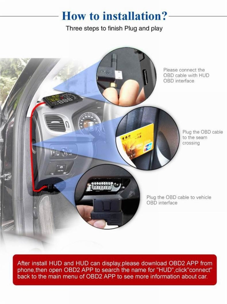 X3 Bluetooth 5,5 pollici Auto OBDII / EUOBD HUD Sistema di sicurezza Head Up Display montato sul veicolo, supporta velocità e consumo di carburante, allarme di velocità eccessiva, temperatura dell'acqua, ecc., X3 5.5 inch