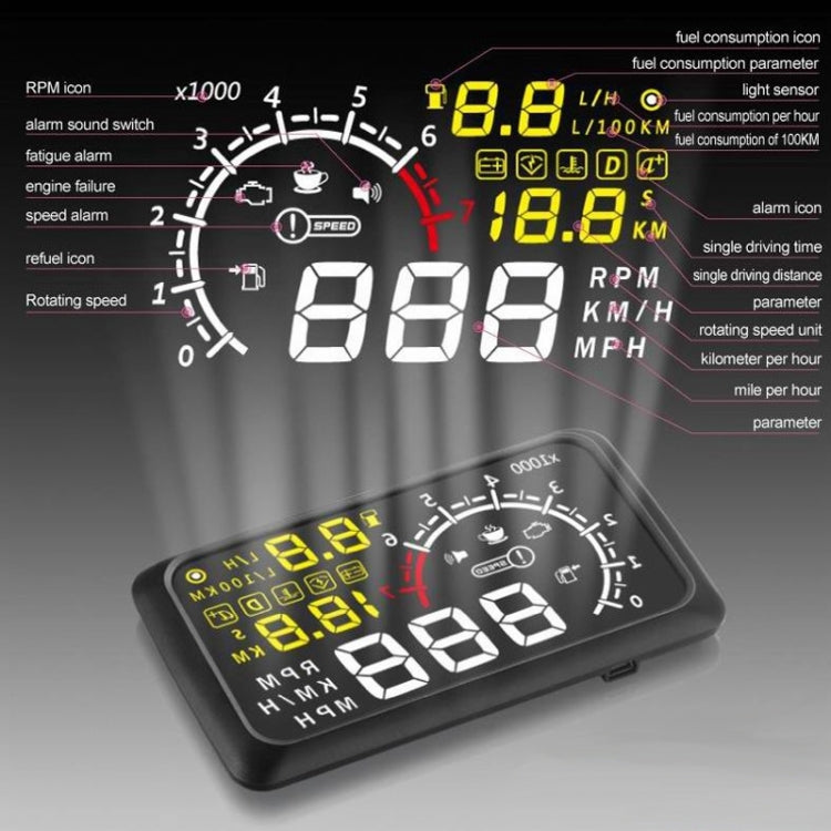 X3 Bluetooth 5,5 pollici Auto OBDII / EUOBD HUD Sistema di sicurezza Head Up Display montato sul veicolo, supporta velocità e consumo di carburante, allarme di velocità eccessiva, temperatura dell'acqua, ecc., X3 5.5 inch