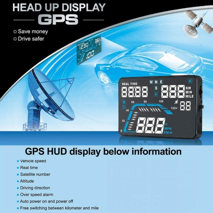 Q7 HUD GPS per auto da 5,5 pollici Sistema di sicurezza Head Up Display montato sul veicolo, supporto per velocità, tempo reale, altitudine, allarme di velocità eccessiva e numero satellitare, ecc., Q7