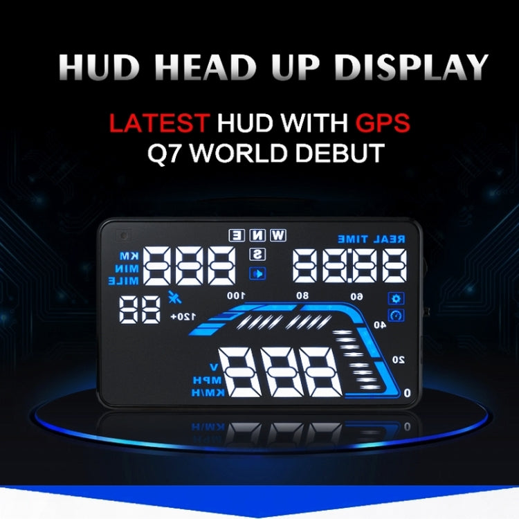 Q7 HUD GPS per auto da 5,5 pollici Sistema di sicurezza Head Up Display montato sul veicolo, supporto per velocità, tempo reale, altitudine, allarme di velocità eccessiva e numero satellitare, ecc., Q7