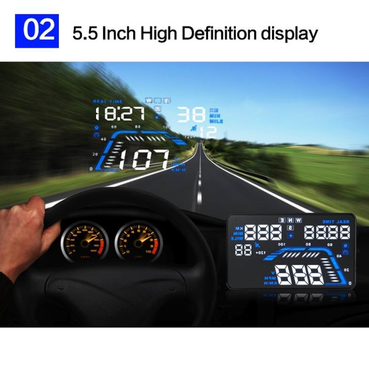 Q7 HUD GPS per auto da 5,5 pollici Sistema di sicurezza Head Up Display montato sul veicolo, supporto per velocità, tempo reale, altitudine, allarme di velocità eccessiva e numero satellitare, ecc., Q7