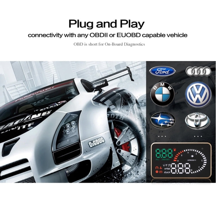 X6 3,5 pollici Auto OBDII / EUOBD HUD Sistema di sicurezza Head Up Display montato sul veicolo, supporto velocità, temperatura dell'acqua, allarme di velocità, consumo di carburante, tensione della batteria, ecc., X6