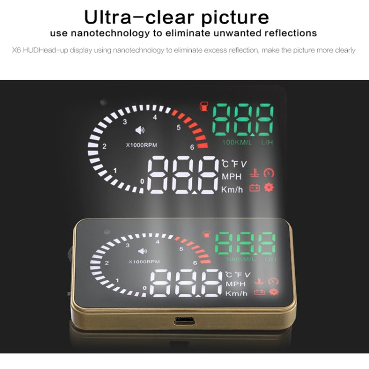 X6 3,5 pollici Auto OBDII / EUOBD HUD Sistema di sicurezza Head Up Display montato sul veicolo, supporto velocità, temperatura dell'acqua, allarme di velocità, consumo di carburante, tensione della batteria, ecc., X6