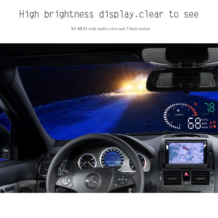 X6 3,5 pollici Auto OBDII / EUOBD HUD Sistema di sicurezza Head Up Display montato sul veicolo, supporto velocità, temperatura dell'acqua, allarme di velocità, consumo di carburante, tensione della batteria, ecc., X6