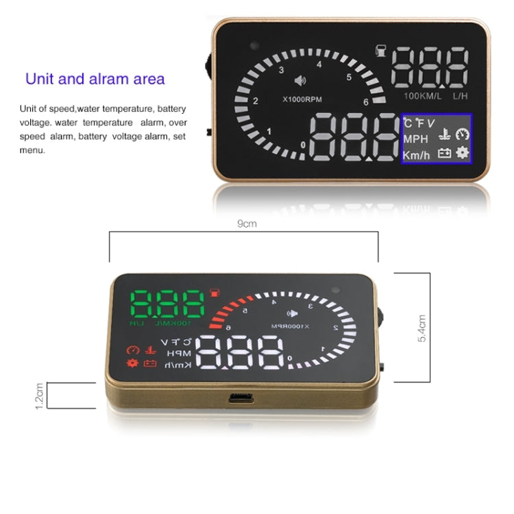 X6 3,5 pollici Auto OBDII / EUOBD HUD Sistema di sicurezza Head Up Display montato sul veicolo, supporto velocità, temperatura dell'acqua, allarme di velocità, consumo di carburante, tensione della batteria, ecc., X6