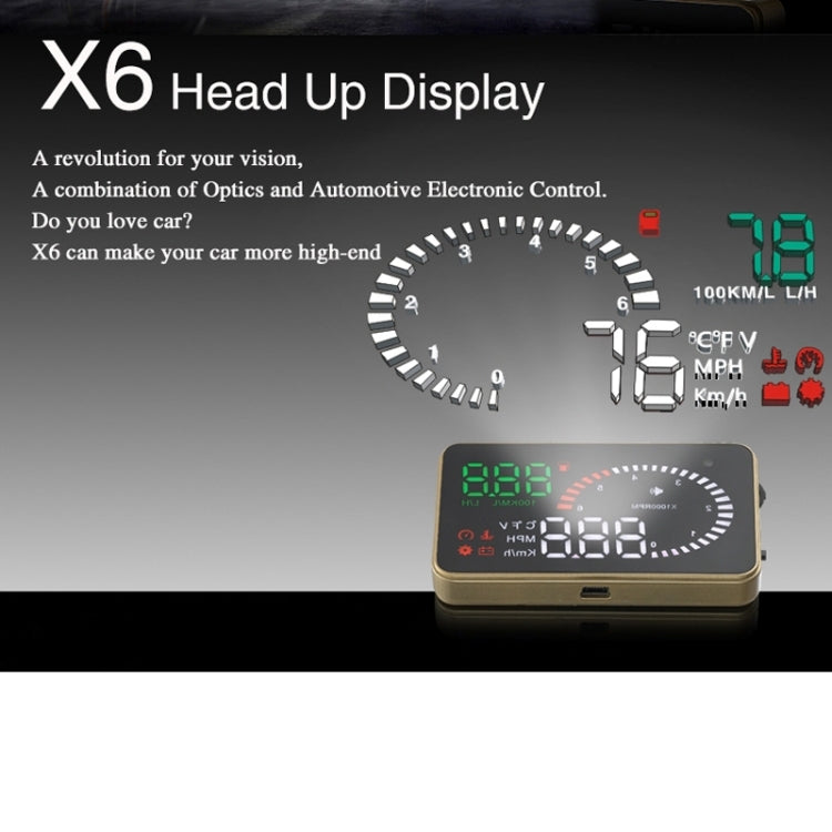 X6 3,5 pollici Auto OBDII / EUOBD HUD Sistema di sicurezza Head Up Display montato sul veicolo, supporto velocità, temperatura dell'acqua, allarme di velocità, consumo di carburante, tensione della batteria, ecc., X6