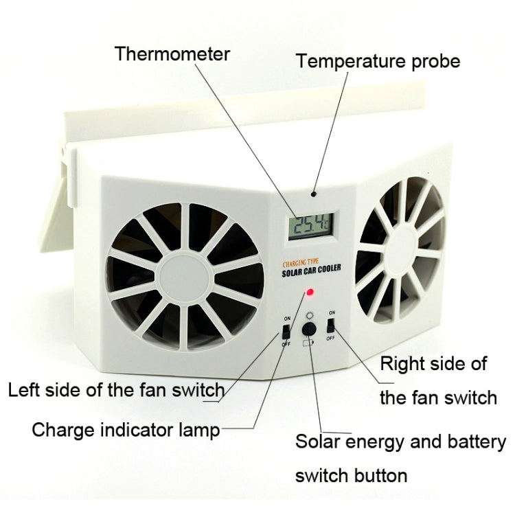 Radiatore del sistema di ventilazione del dispositivo di raffreddamento della ventola fredda per auto ad energia solare da 2 W, con display della temperatura, 2W Solar Powered Fan