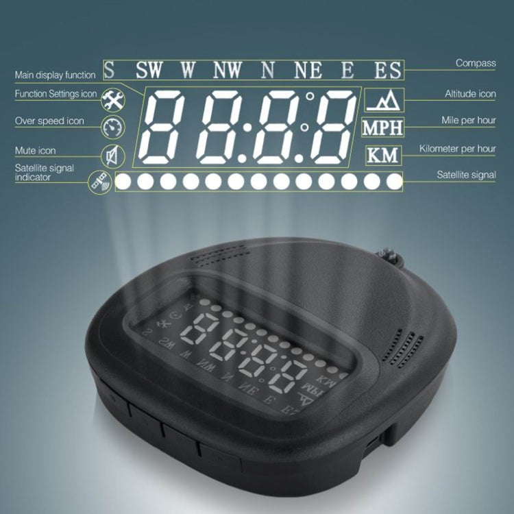 A1 2.0 pollici GPS per auto HUD Head Up Display Sistema di sicurezza montato sul veicolo, supporto velocità e tempo reale, altitudine e allarme di velocità eccessiva, bussola, MPH e sonno automatico, KM e segnale satellitare, A1
