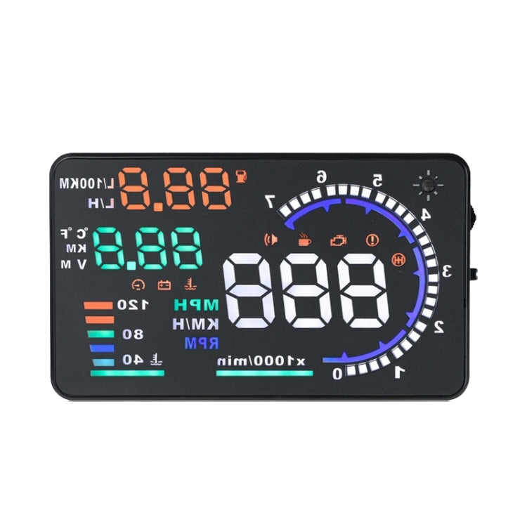A8 Sistema di allarme HUD OBDII per auto da 5,5 pollici Proiettore Head Up Display montato sul veicolo con LED, supporta consumo di carburante e allarme di velocità eccessiva, temperatura dell'acqua e diagnosi di guasti, A8