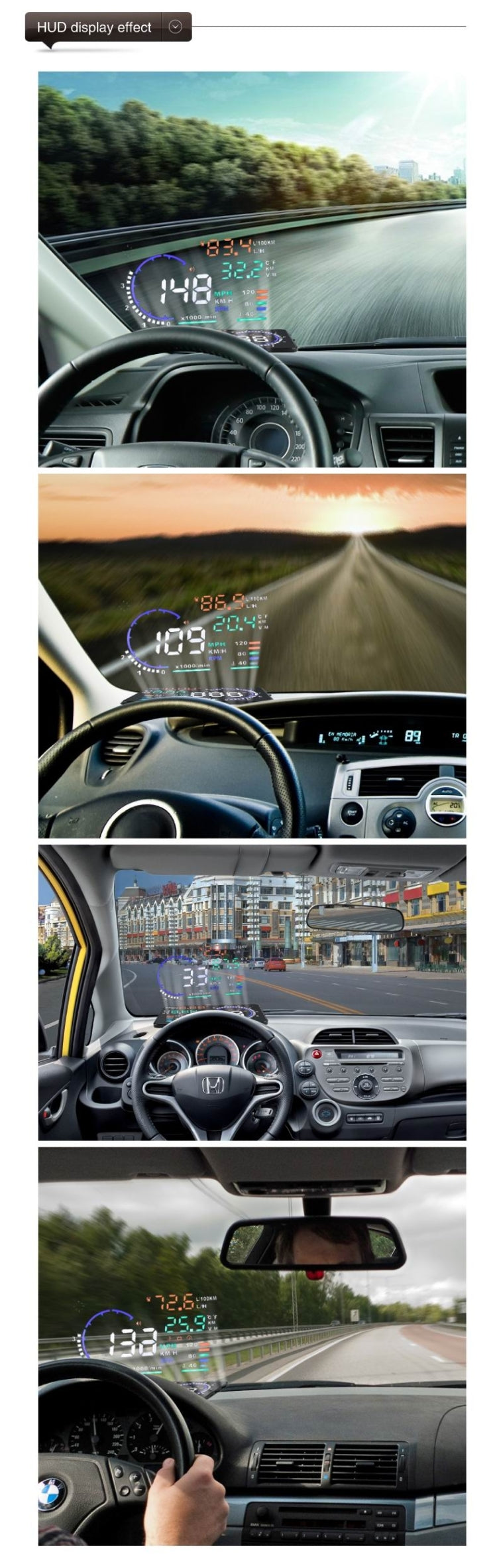 A8 Sistema di allarme HUD OBDII per auto da 5,5 pollici Proiettore Head Up Display montato sul veicolo con LED, supporta consumo di carburante e allarme di velocità eccessiva, temperatura dell'acqua e diagnosi di guasti, A8