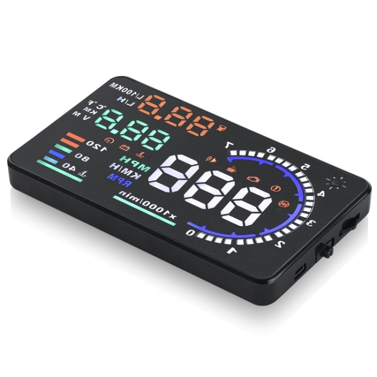 A8 Sistema di allarme HUD OBDII per auto da 5,5 pollici Proiettore Head Up Display montato sul veicolo con LED, supporta consumo di carburante e allarme di velocità eccessiva, temperatura dell'acqua e diagnosi di guasti, A8