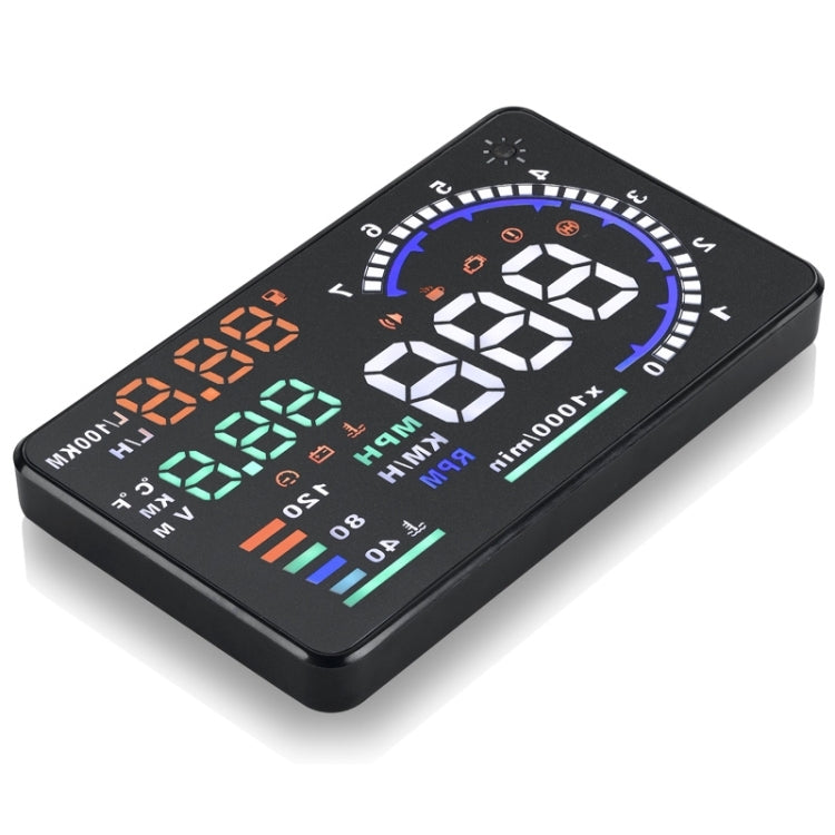 A8 Sistema di allarme HUD OBDII per auto da 5,5 pollici Proiettore Head Up Display montato sul veicolo con LED, supporta consumo di carburante e allarme di velocità eccessiva, temperatura dell'acqua e diagnosi di guasti, A8