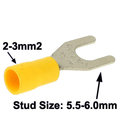 100 connettori terminali a forcella SV5,5-6,0 mm fai da te, dimensioni cavo: 2-3 mm2 (100 pezzi in una confezione, il prezzo è per 100 pezzi), 5.5-6.0mm