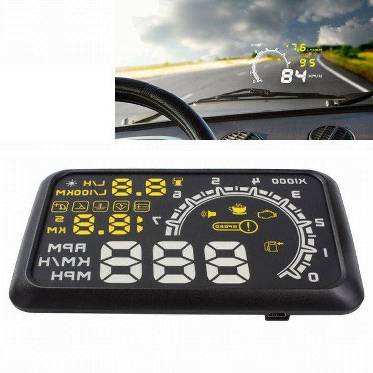 W02 Sistema di avviso del consumo di carburante HUD OBDII per auto da 5,5 pollici Proiettore Head Up Display montato su veicolo con LED, W02
