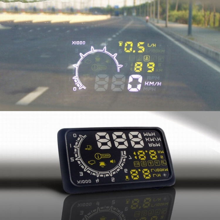 W02 Sistema di avviso del consumo di carburante HUD OBDII per auto da 5,5 pollici Proiettore Head Up Display montato su veicolo con LED, W02