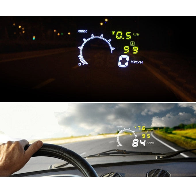 W02 Sistema di avviso del consumo di carburante HUD OBDII per auto da 5,5 pollici Proiettore Head Up Display montato su veicolo con LED, W02